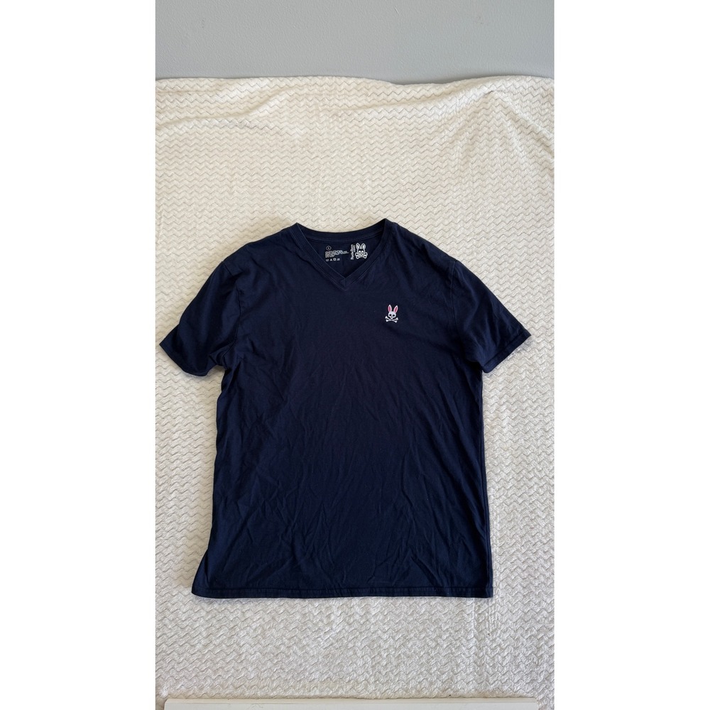 Psycho Bunny Mens Navy Blue V-Neck Short Sleeve Logo T-Shirt Size L RN142762